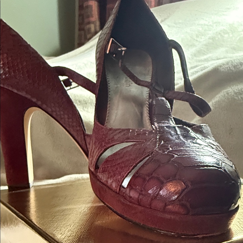 Calvin Klein Women’s Burgundy T-Strap Platform High Heel Pumps